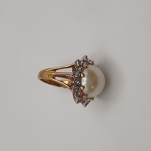 Vintage 18k Gold Electroplated Pearl & Diamond Ring Size 6 - Picture 10 of 13